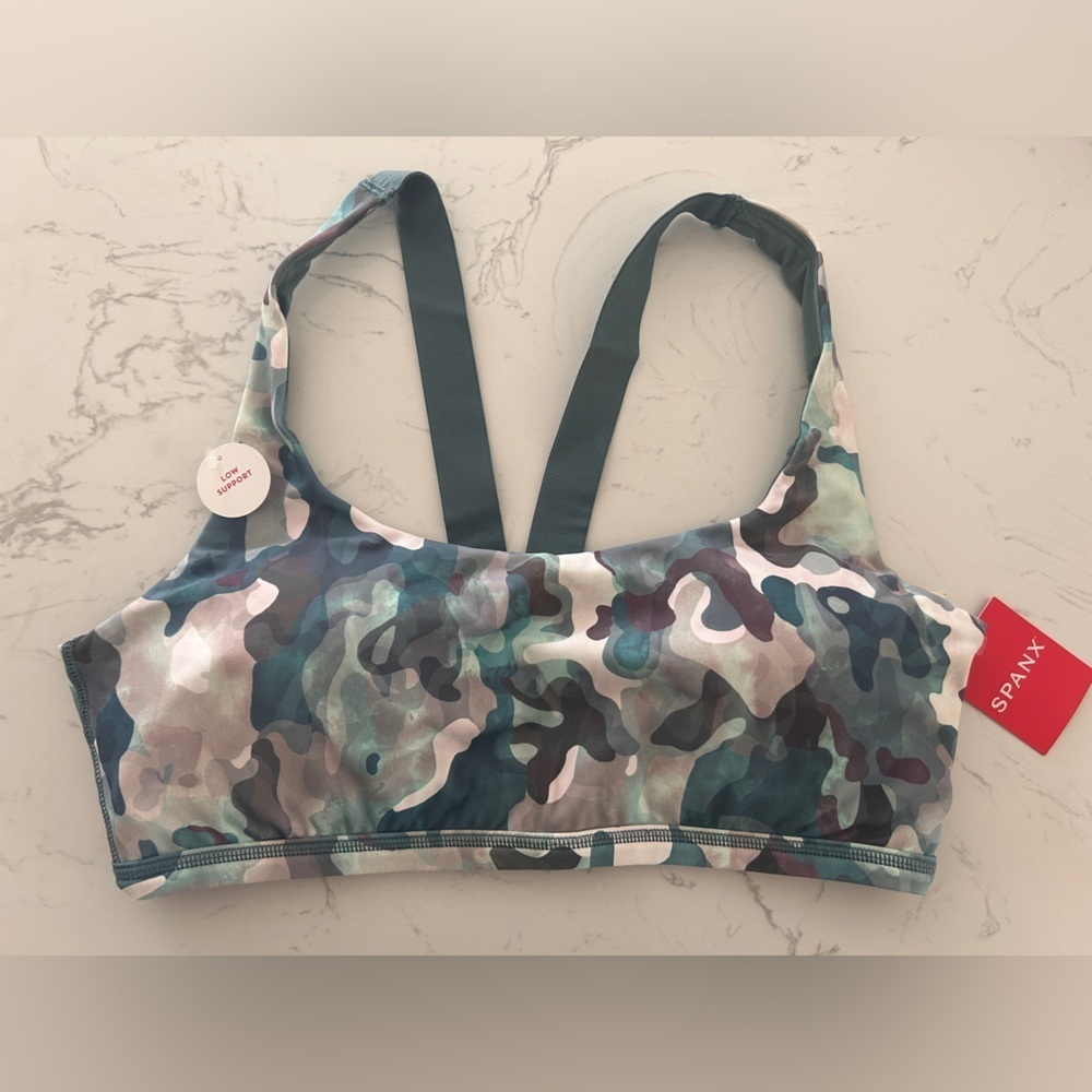 Spanx Printed Low Impact Sports Bra in Blue Camo/Pink – Women’s Medium NWT - Picture 7 of 7